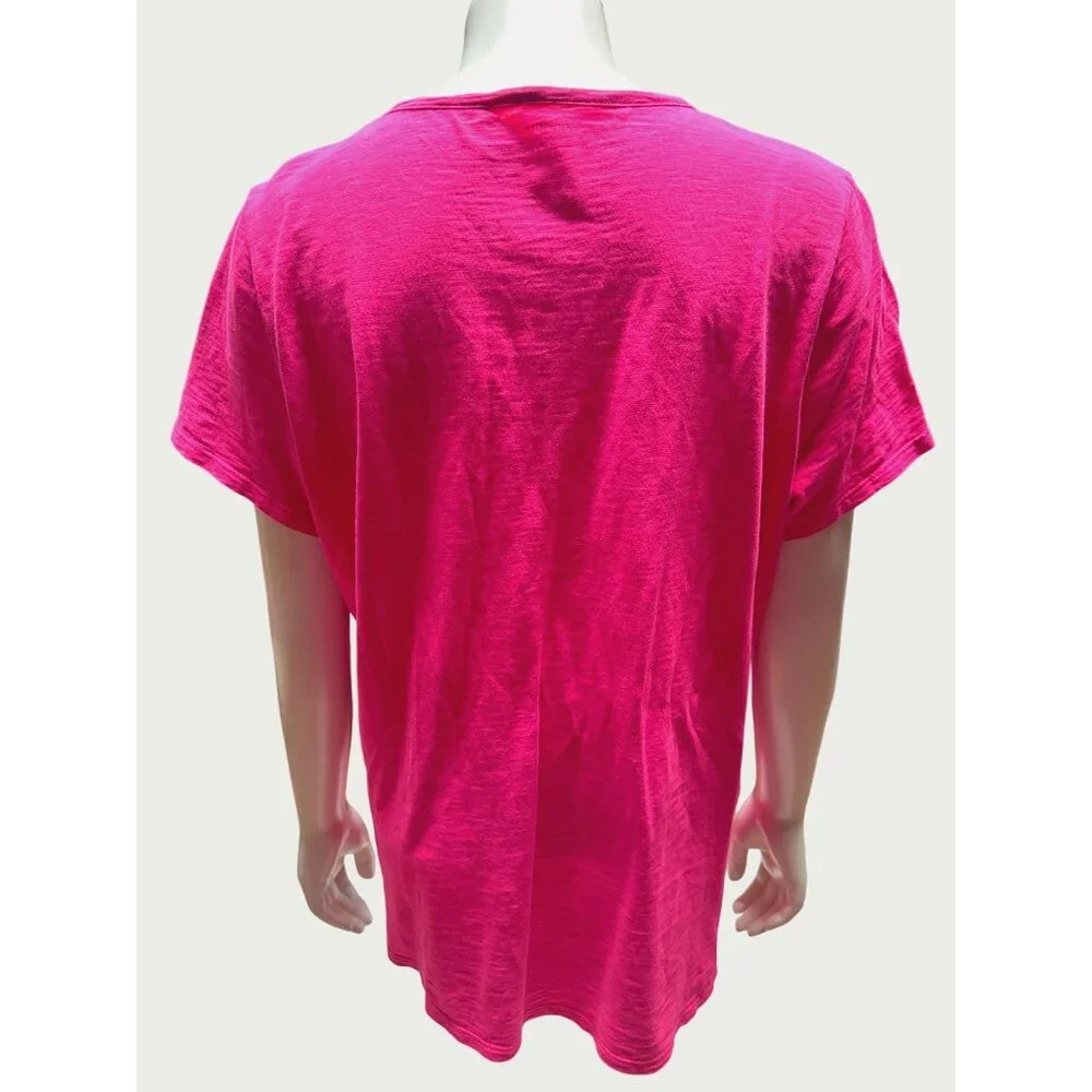Coldwater Creek Womens V-Neck Tee All Cotton Size L Made In India Hot Pink - Picture 3 of 10